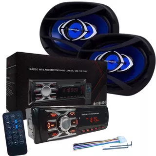 Kit Som Carro Radio Mp3 Usb Bluetooth + Falantes Hurricane 6x9 Polegadas