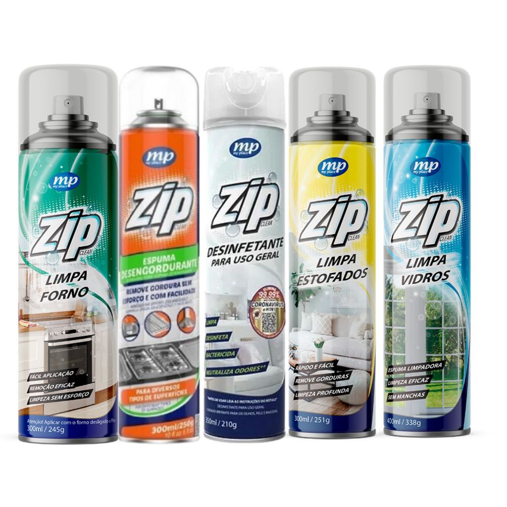 Kit 5 Produtos Zip Clean Limpa Vidros+Limpa Estofados+Limpa Forno ...