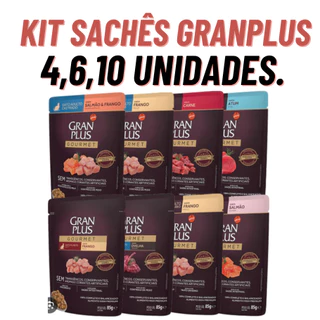 Kit sache Ração Úmida Gato Gran plus Castrado Gourmet Salmão Frango Granplus 4,6 e 10 unidades,