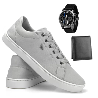 Kit Sapatenis Tenis Masculino Sport Fino Skatista + Relogio Casual Elegante e Carteira Slim Promoção