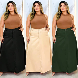 Saia Plus Size Longa G1 e G2 Alfaiataria Moda Evangélica Elegante Sofisticada Confortável