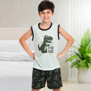 Pijama Infantil Masculino Conjunto para Menino Conforto Master Regata Estampado Dinossauro POP