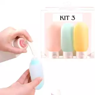 KIT 3 Frasco 60ML Com Estojo Transparente Prático E Útil Para Viagens Top Útil Dispensador De Viagem
