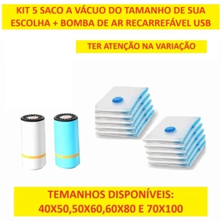 KIT 5 Saco A Vácuo E Bomba 110V De Ar Elétrica Ou USB 70x100 40X50 60x80 50x60 Para Armazenar E Guarda De Maneira Mais em Oferta na Shopee