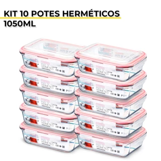 Kit 10 Potes De Vidro Hermético Grande Marmita Tampa Silicone 1050ml