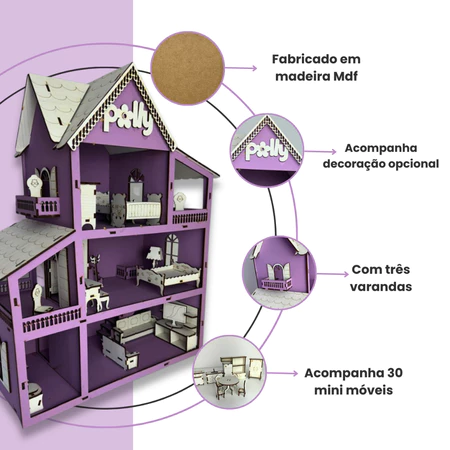 Casa de bonecas 60 cm com móveis
