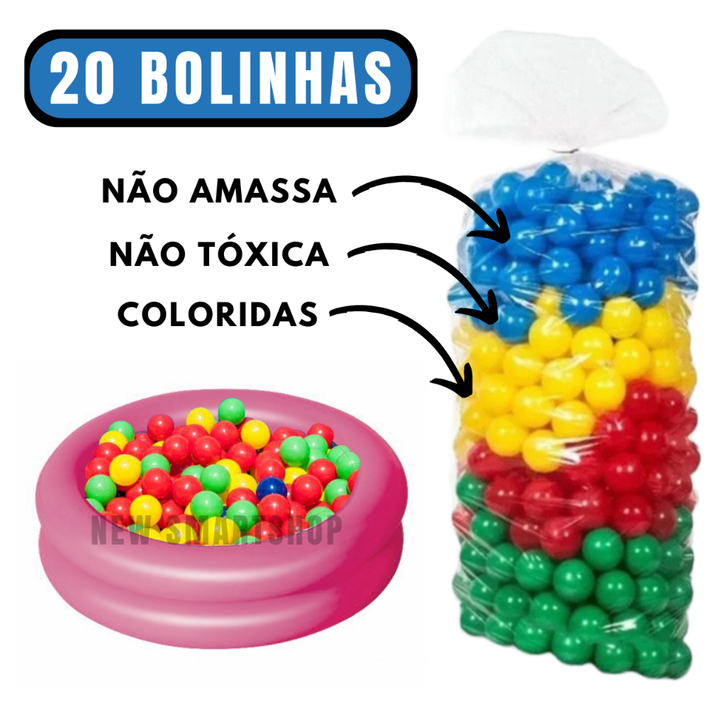 20 Bolinhas Plásticas Coloridas para Piscina Infantil Bolinha 76mm Não ...