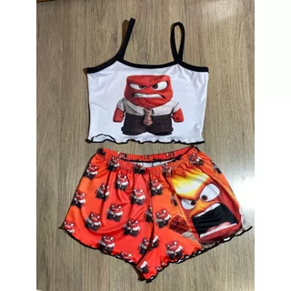 PersonaLZA Pijama Baby Doll Cropped alça Divertida mente Raiva