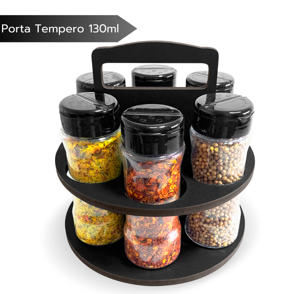 6 Potes para Tempero e Especiarias + Suporte de Potes Tempero com Alça para Cozinha MDF 6mm