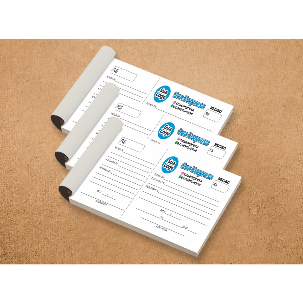 3 Blocos de Recibos personalizados com a sua logo, tam. 9,5 x 20 ...