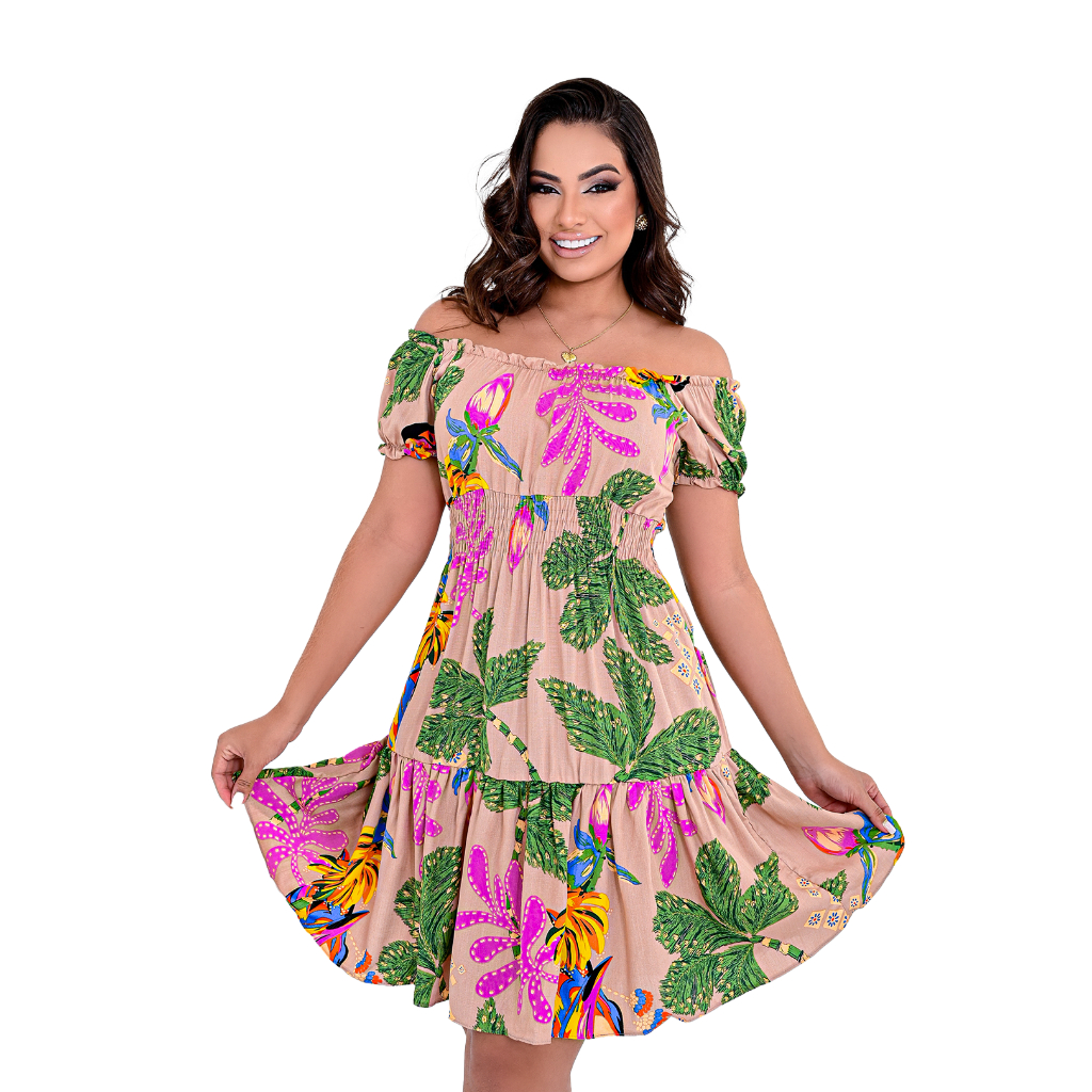 Vestido Curto Ciganinha Manga Bufante Tendência Moda Verão Festa Alta Qualidade Elegante