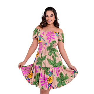 Vestido Curto Ciganinha Manga Bufante Tendência Moda Verão Festa Alta Qualidade Elegante