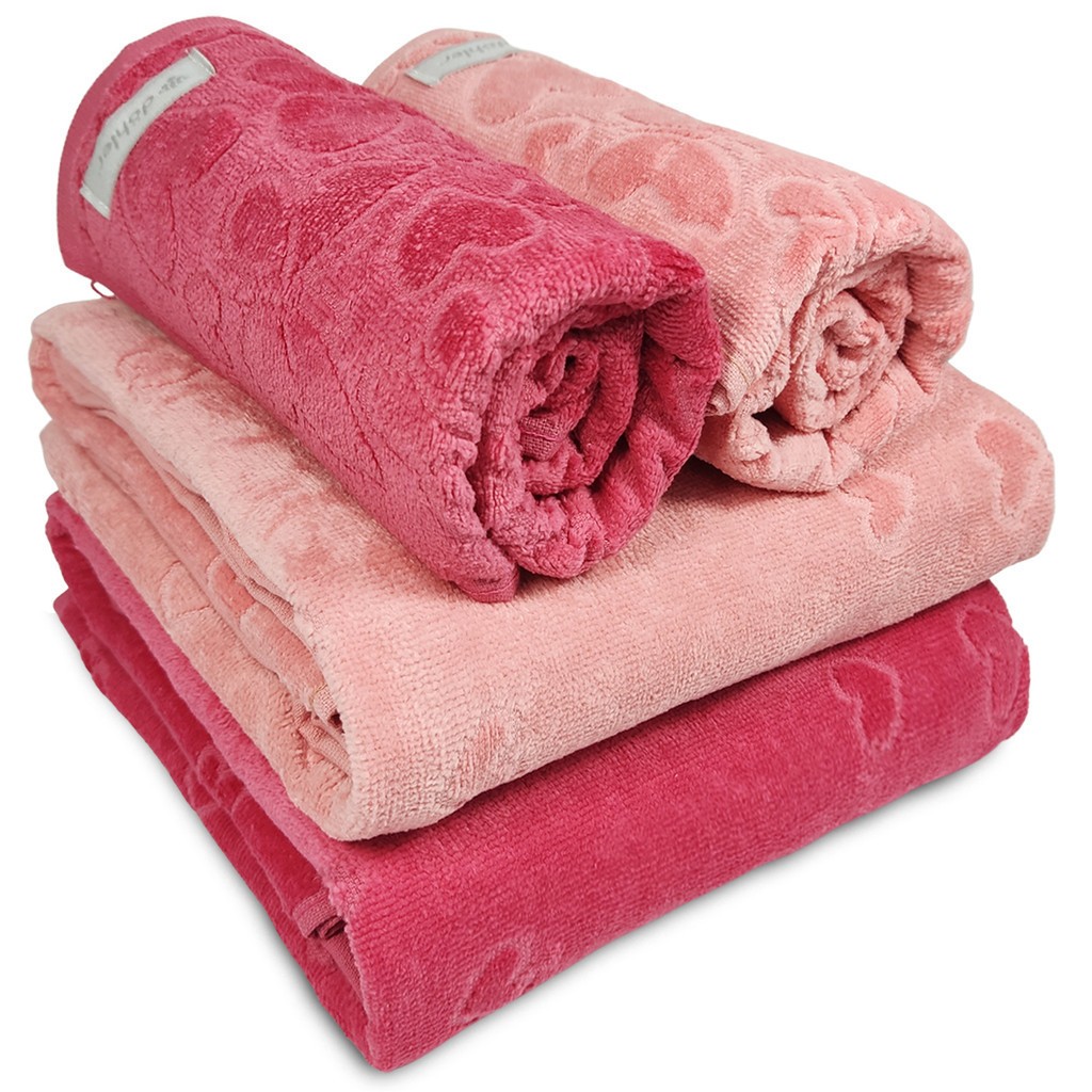 Jogo/Kit de Toalhas (2 Banho + 2 Rosto) Romance Döhler 100% Algodão Aveludada Macia Fio Penteado