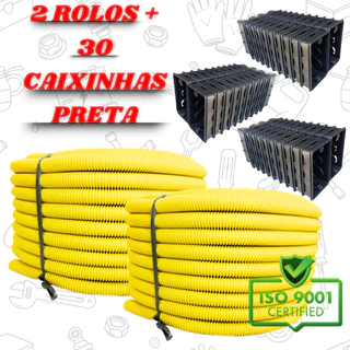Kit 2 conduite corrugado, canduite reforçado + 30 caixinhas Preta