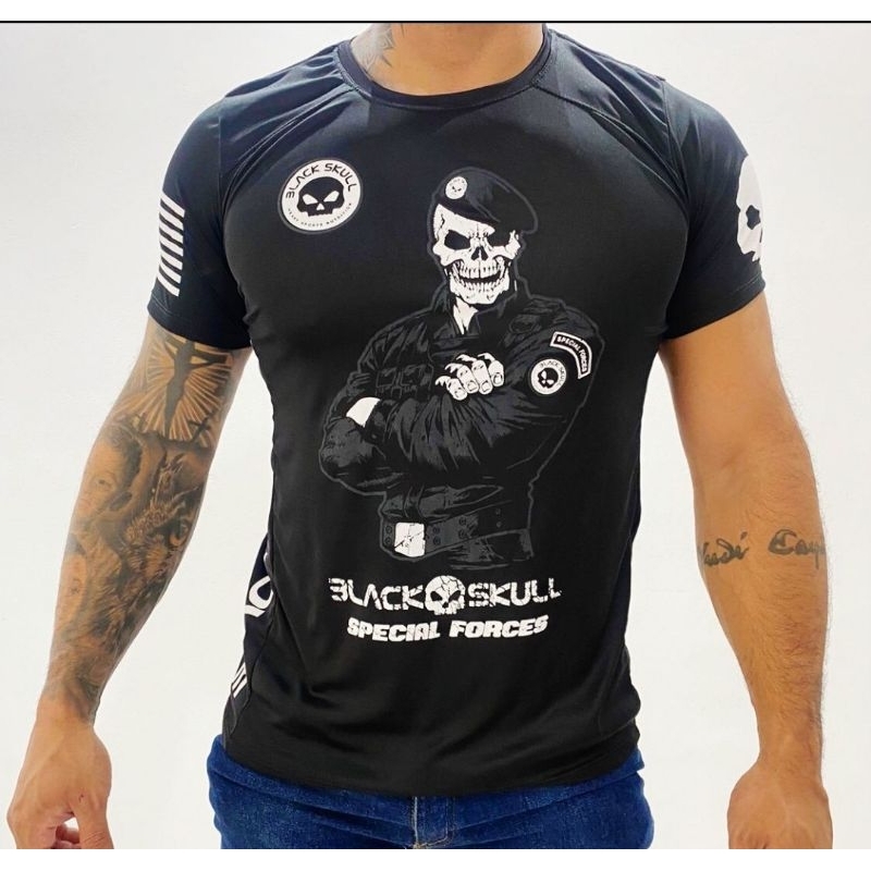 Camisa dry fit black skull capitão do bope