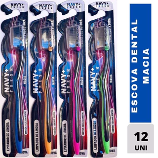 Kit Pacote Com 12 Escovas De Dente dental Macia Adulto Com Capa Protetora e Limpador De Lingua em Oferta na Shopee