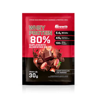 1x DOSE Whey Protein Concentrado 80% Sachês de 30g - Growth Supplements Chocolate com Morango