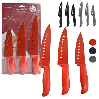 Conjunto Jogo de Facas 6/7/8" Du Chef Churrasco Metal Fosco p/ Cozinha Alimentos Carne Culinária Almoço Restaurante