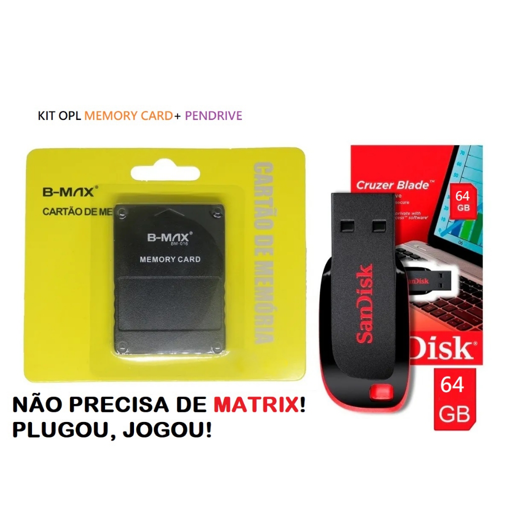 Kit Ps2 Opl Memory Card + Pendrive 64gb - Plugou Jogou