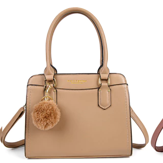 Bolsa Feminina Couro PU Com Chaveiro Pompom De Ombro e Tranversal Modas