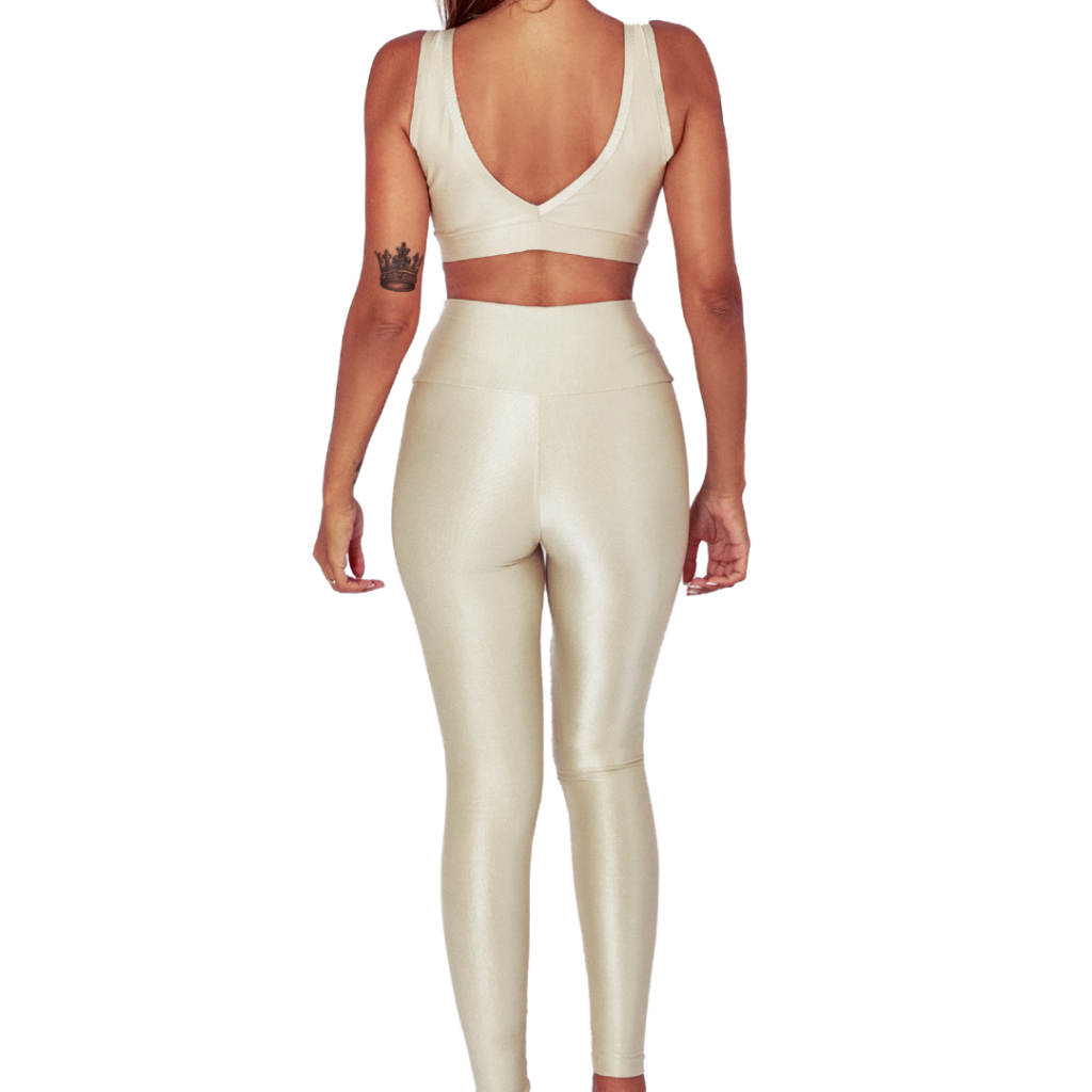 Conjunto Top Regata Shine + Legging Cintura Alta Feminino Micro Canelado Aveludado