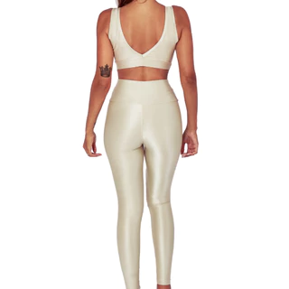 Conjunto Top Regata Shine + Legging Cintura Alta Feminino Micro Canelado Aveludado