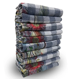 Kit 10 Pano de Prato Xadrez Estampado Liso 45x70 9 Trama Com Bainha 93% Algodão Alta Absorção