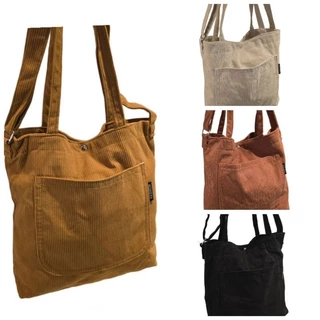 Bolsa Sacola Feminina Veludo Cotelê Camurça | Casual Escolar Faculdade Passeio | Caramelo Offwhite Preta Bege Verde