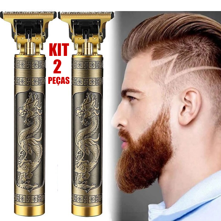 Kit 2 Maquinas de Barbear Cortar Cabelo Profissional Aparador Barbeador Sem Fio Portátil Recarregável