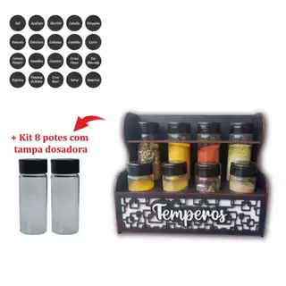 Porta Temperos Condimentos Retrô + Kit de Potes com Tampa Dosadora