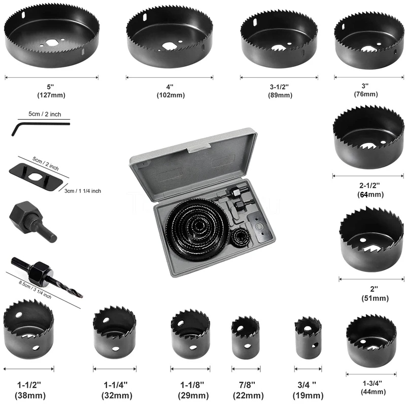 Jogo Kit Serra Copo 16 Peças 19 A 127mm P/ Madeira Gesso e Pvc + Estojo Profissional