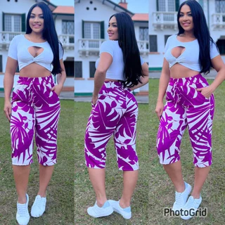 calça pantacurt estampada feminina com bolso tecido duna.