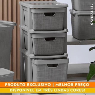 Gaveteiro Organizador de Chão de Plástico com 3 Gavetas 15 litros Moderno com Textura Jutta Para Casa Cozinha Doméstico Resistente Organizador de Roupas Porta Documentos Jaguar