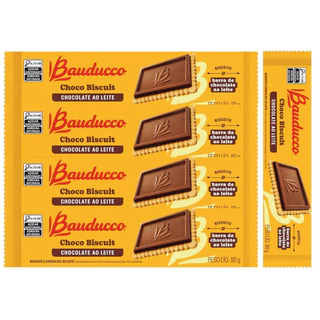 Kit 5 Biscoito Bauducco Choco Biscuit Ao Leite - 80g