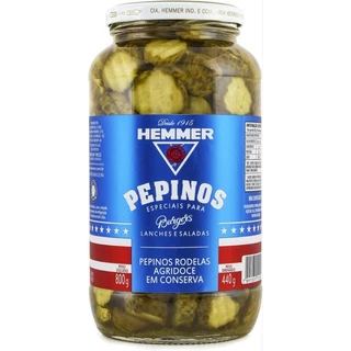 pepinos em rodelas agridoce especial para burgers 440g hemmer