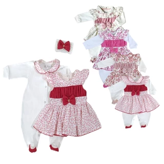 Kit Macacão para Bebê Menina Charlote com Vestido 03 Peças