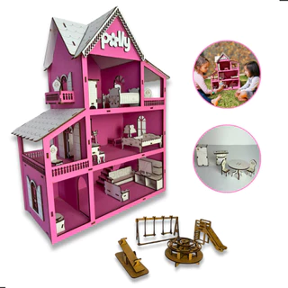 Casinha de Boneca Infantil com Moveis acompanha Parquinhos em Mdf Pintada em Oferta na Shopee
