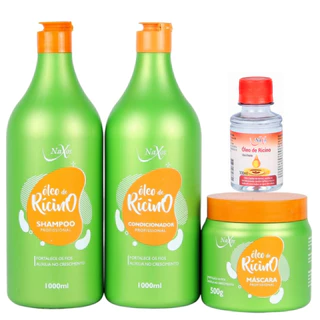Kit de Tratamento Capilar Rícino Shampoo, Condicionador, Máscara e Óleo capilar Naxos 1 Litro