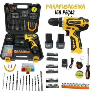 Parafusadeira Furadeira Sem Fio Com 158 Pcs 25v 2 Baterias