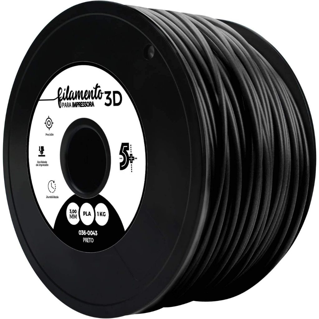 Filamento para Impressora 3D 3mm PLA Preto 1Kg 5+