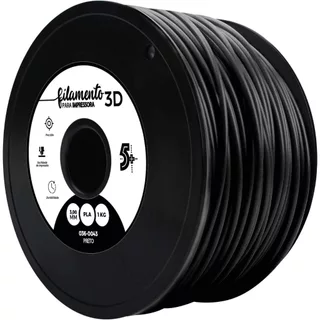 Filamento para Impressora 3D 3mm PLA Preto 1Kg 5+