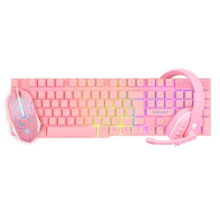 Kit Gamer Rosa Teclado Semi Mecânico Mouse e Headset LED RGB Evolut EG53