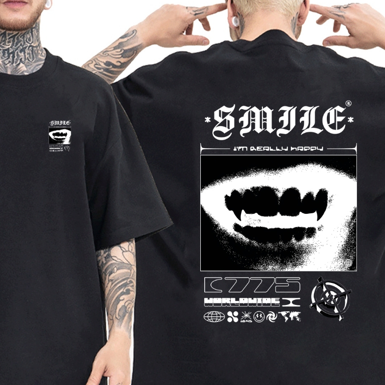 Camiseta Camisa Personalizada Boca De Vampiro Smile Cores Negativas Envio Imediato Alta