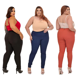 Calça Feminina Bengaline Risca Frente Plus Size Dois Botões