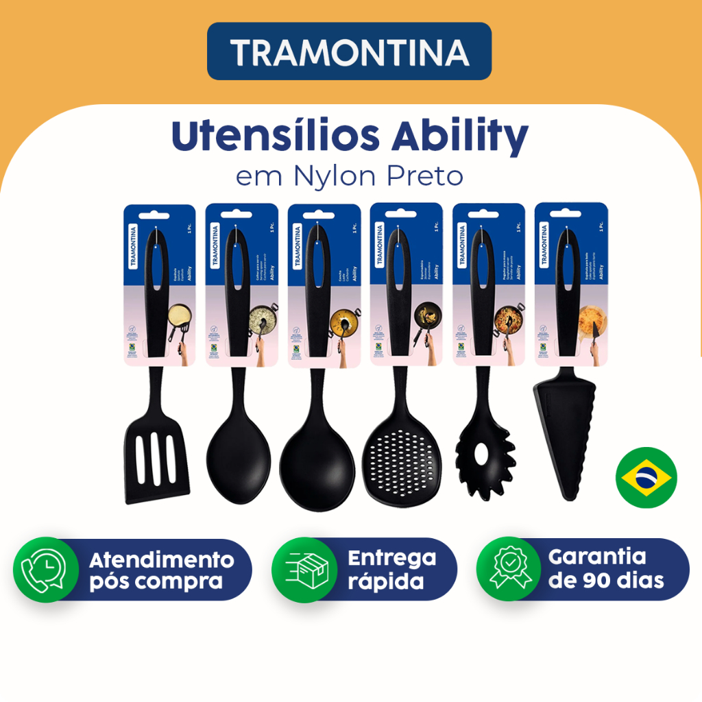 Utensílios Tramontina Ability Nylon Espátula Concha Colher Pegador Escumadeira Para Cozinha Com NF