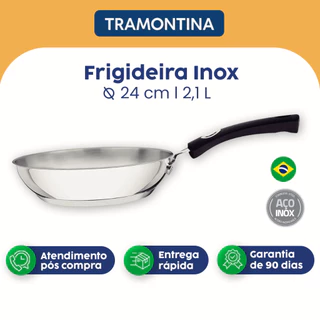 Frigideira Tramontina Solar Aço inox Fundo Triplo 24 cm 2,1L Cabo de Silicone Antitérmico Resistente