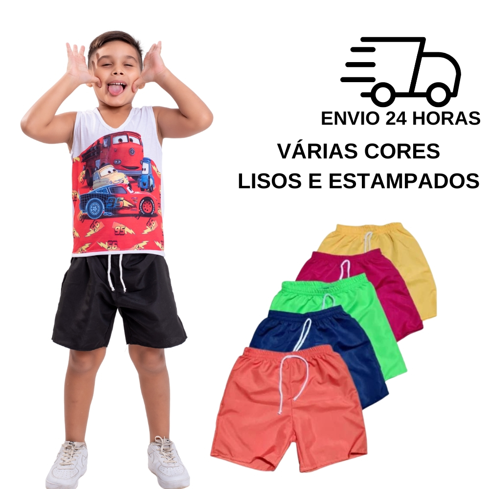 Short Tactel Infantil Masculino Liso Roupa Infantil Menino Praia Dia A ...