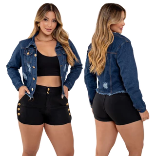 Jaqueta Jeans Feminina Lavagem Escura - Sofisticação e Elegância em Destaque!