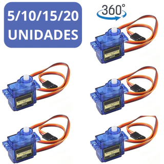 KIT 5 Micro Servo Motor SG90 360 Graus 1,6 kg +Acessórios Mini RC Car Drift, Aeromodelo, Helicóptero