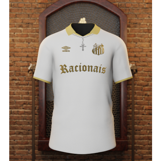 Camisa Lançamento Dry Fit Futebol Santos com Racionais Banco/Dourado Promoção